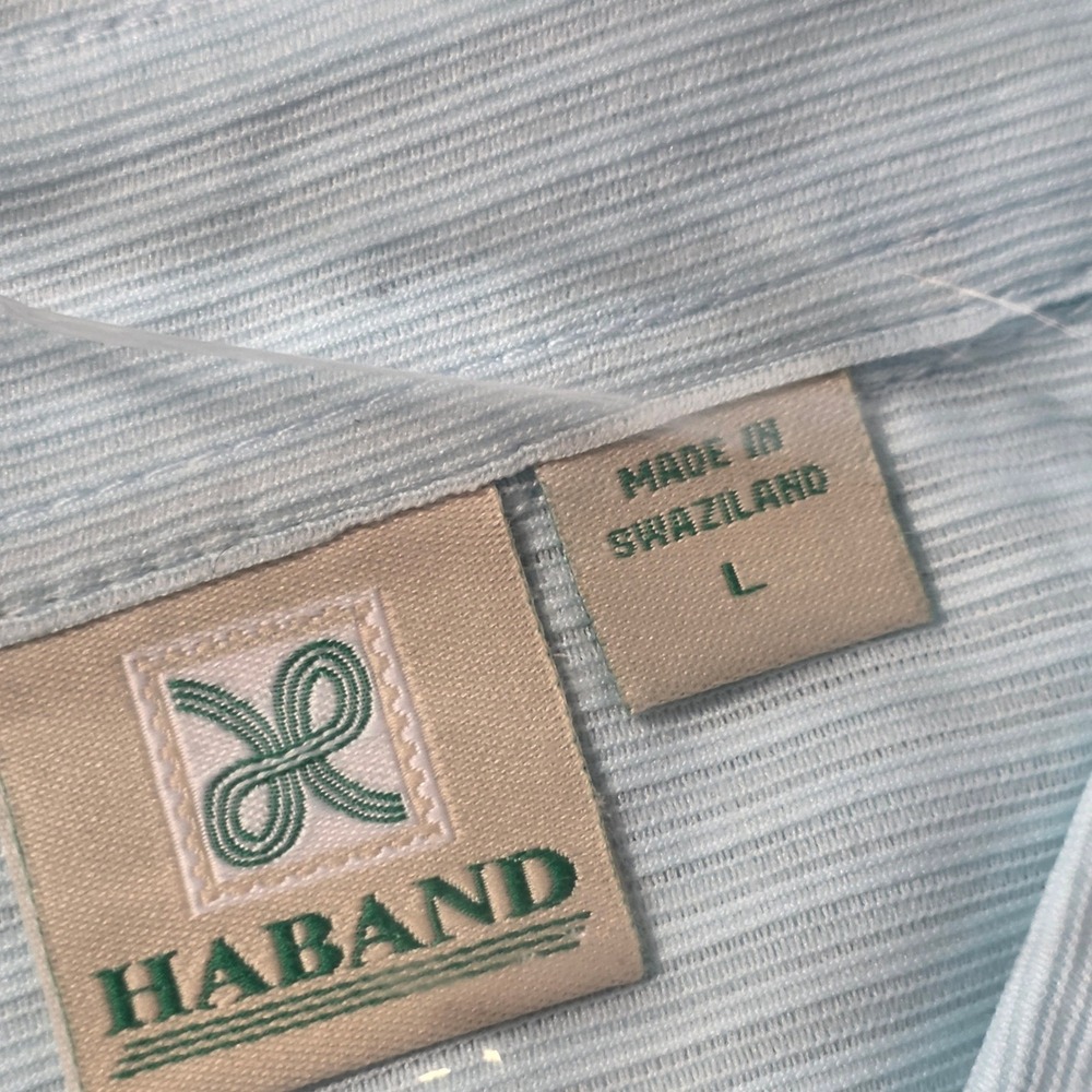 Haband Mens Large Button Up Shirt Light Blue Striped Short Sleeve 1FH‎ 08 - Picture 3 of 5